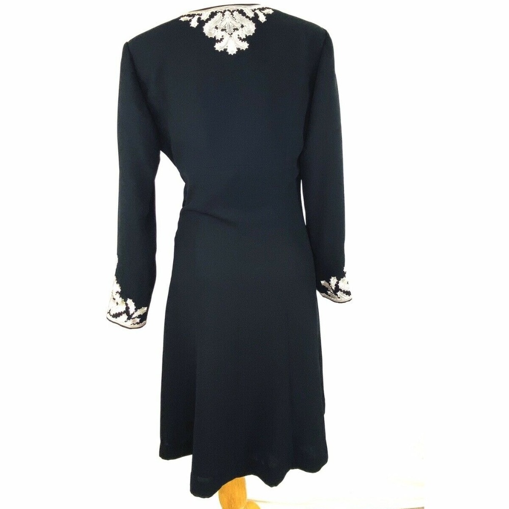 MAGGY LONDON Vint RARE 80s A-line Bell Sleeve V-Neck Dress Sz 6 Embroidered NWOT - Picture 8 of 12